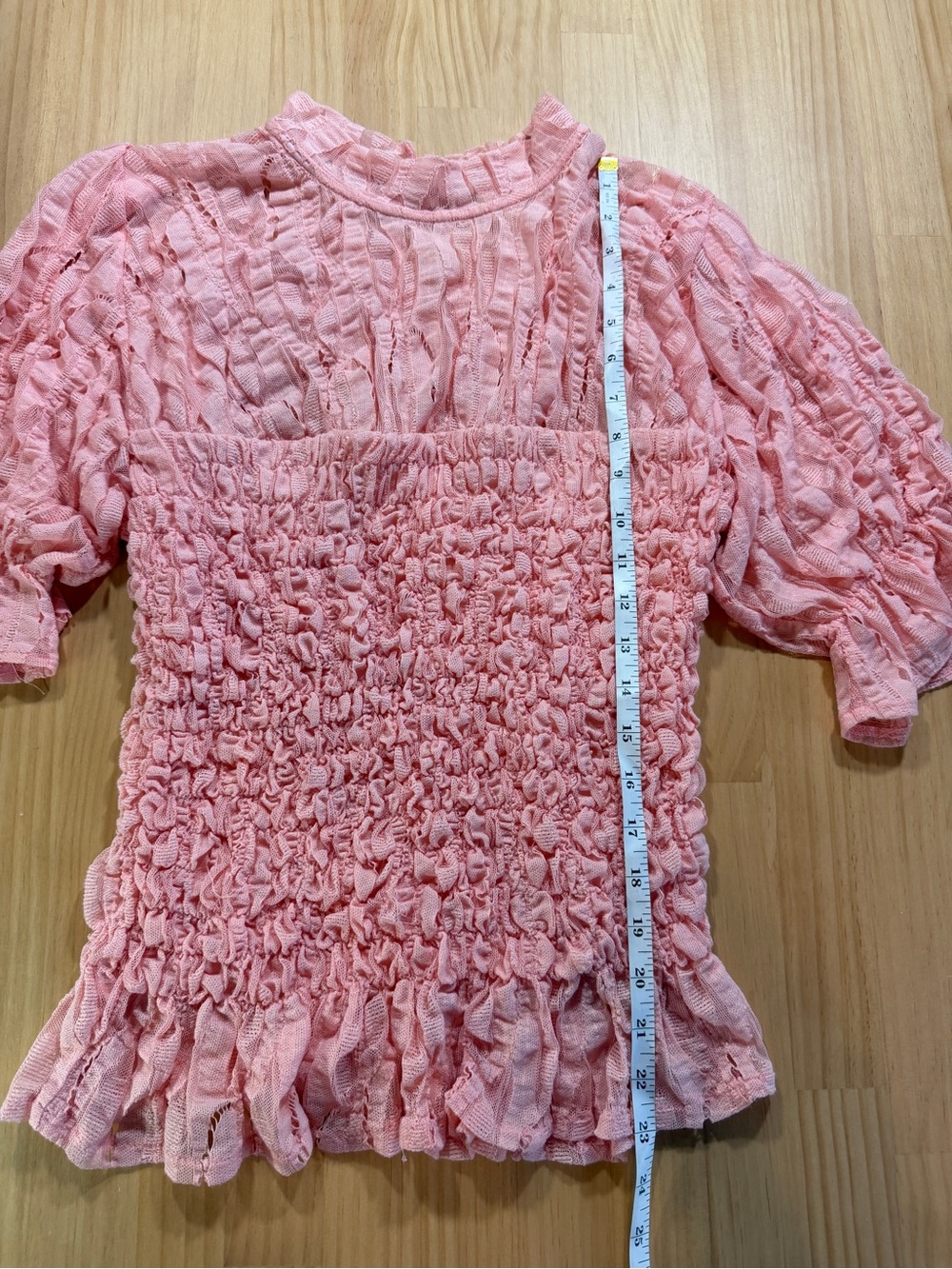Free People Blush Pink Smocked Lace-Panel Blouse B7 - Picture 2 of 6